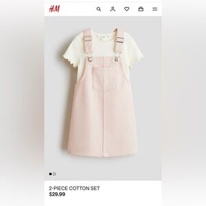 NWOT! H&M 2-Piece Pink Overall Dress & Cream Ribbed Top US Size 10
